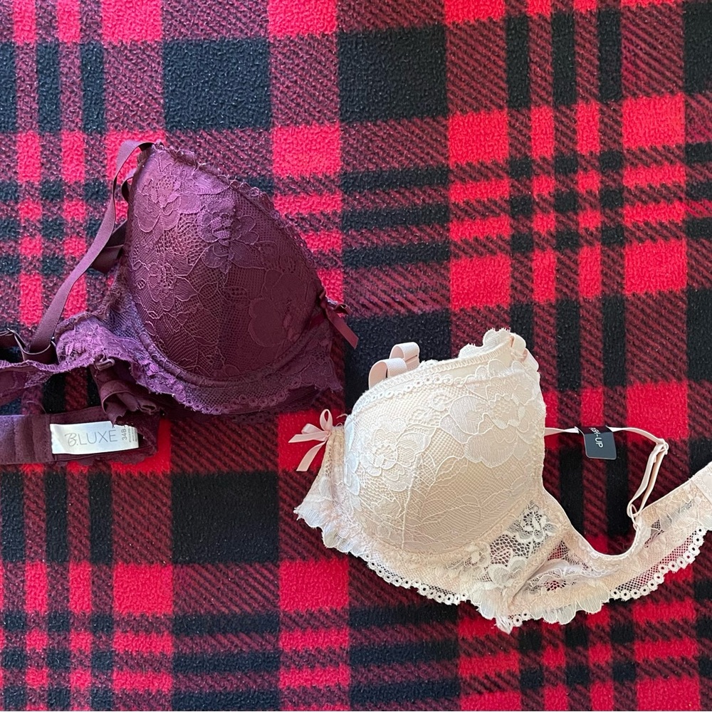 B.Luxe Lace Push-Up Bra in Plum and Cream
